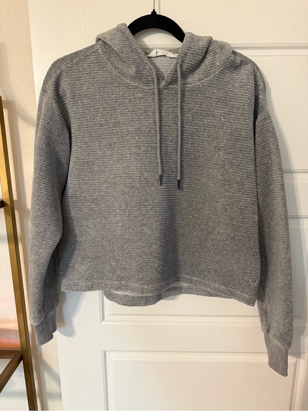Ribbed Hooded Pullover Sweatshirt - Gray